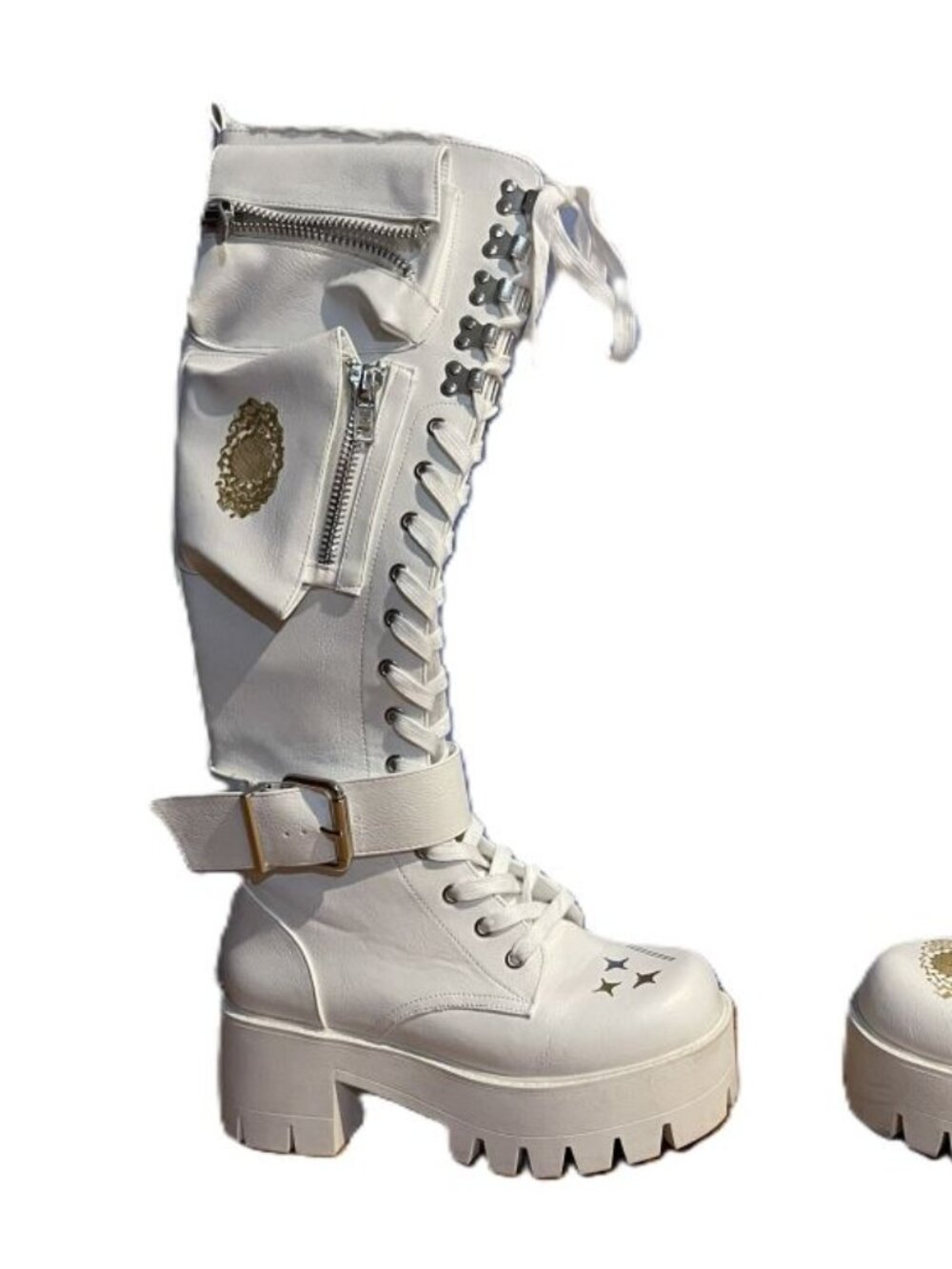 Dollskill Kneehigh Combat Boots – white, size 7 in original box